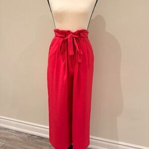 Coral Pink Paper Bag High Waist Wide Leg Palazzo Culottes Pants